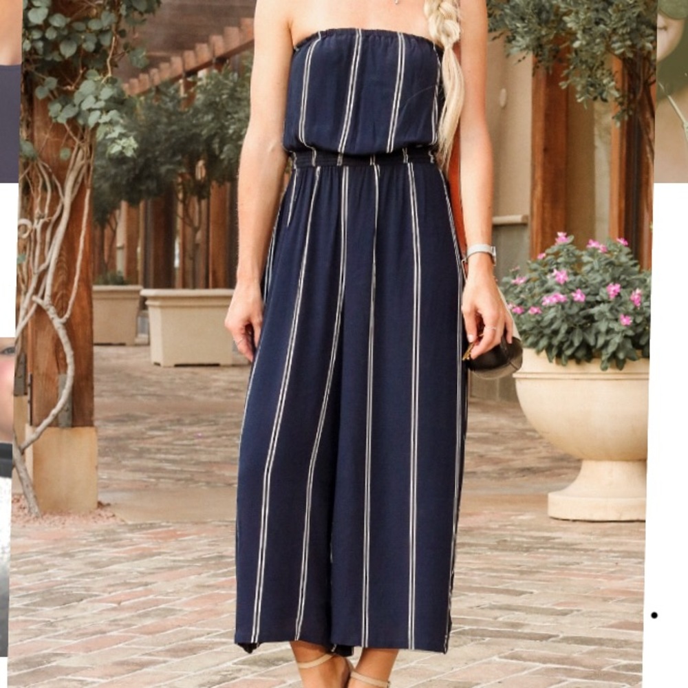Never worn Urban Outfitters navy & white jumpsuit